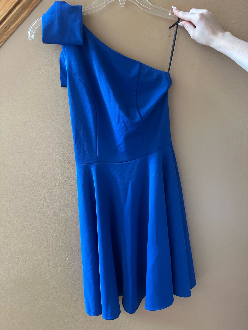 One-Shoulder Royal Blue Fit-and-Flare Dress